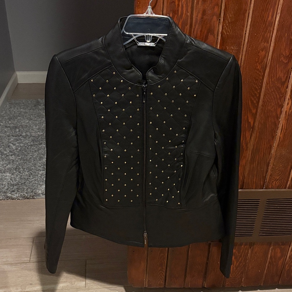White House Black Market Black Studded Leather Jacket